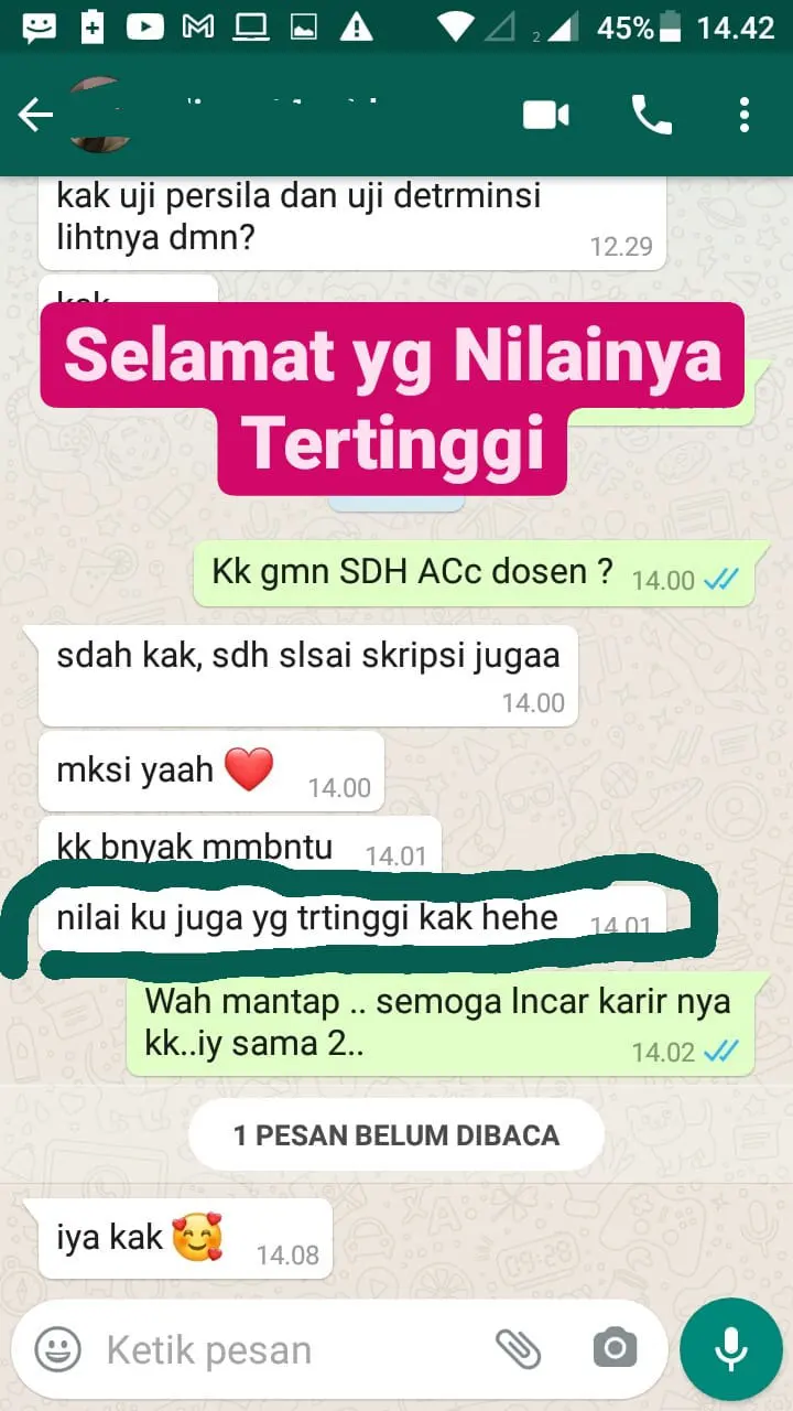 Testimoni jasa pengolah data mendapatkan hasil skripsi tertinggi Testimoni jasa pengolah data mendapatkan hasil skripsi tertinggi